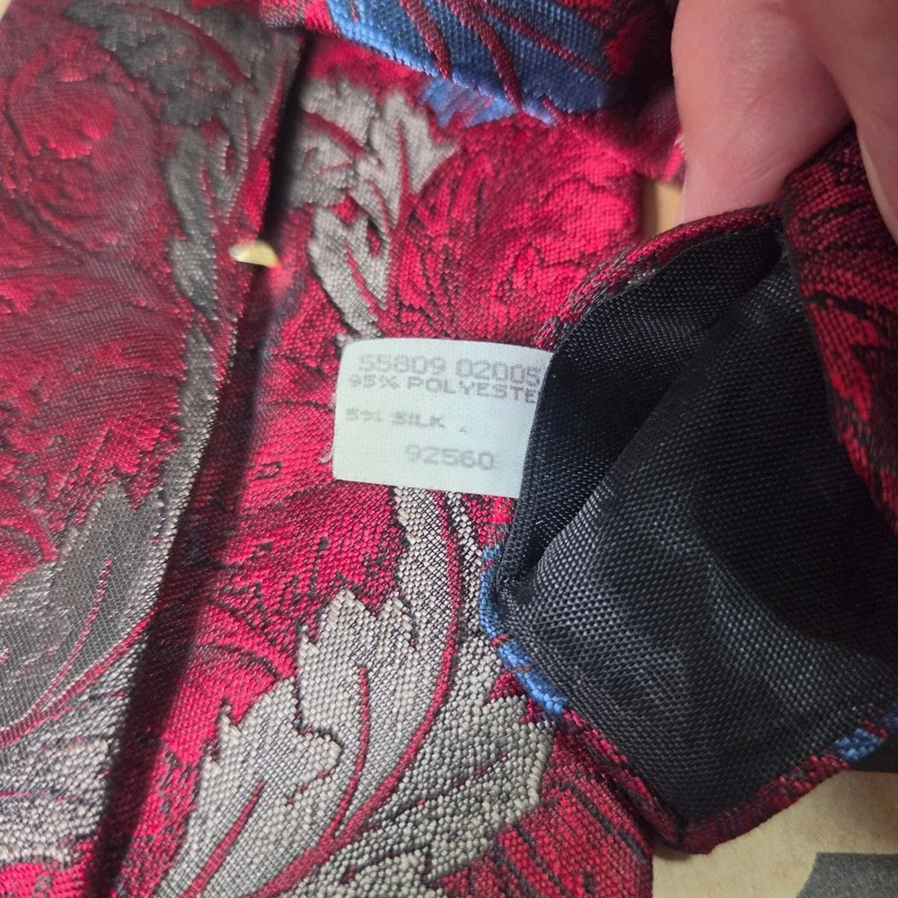 Oscar‎ de la Renta Mens Burgundy Red Leaf Jacquard Silk Blend Necktie USA Made